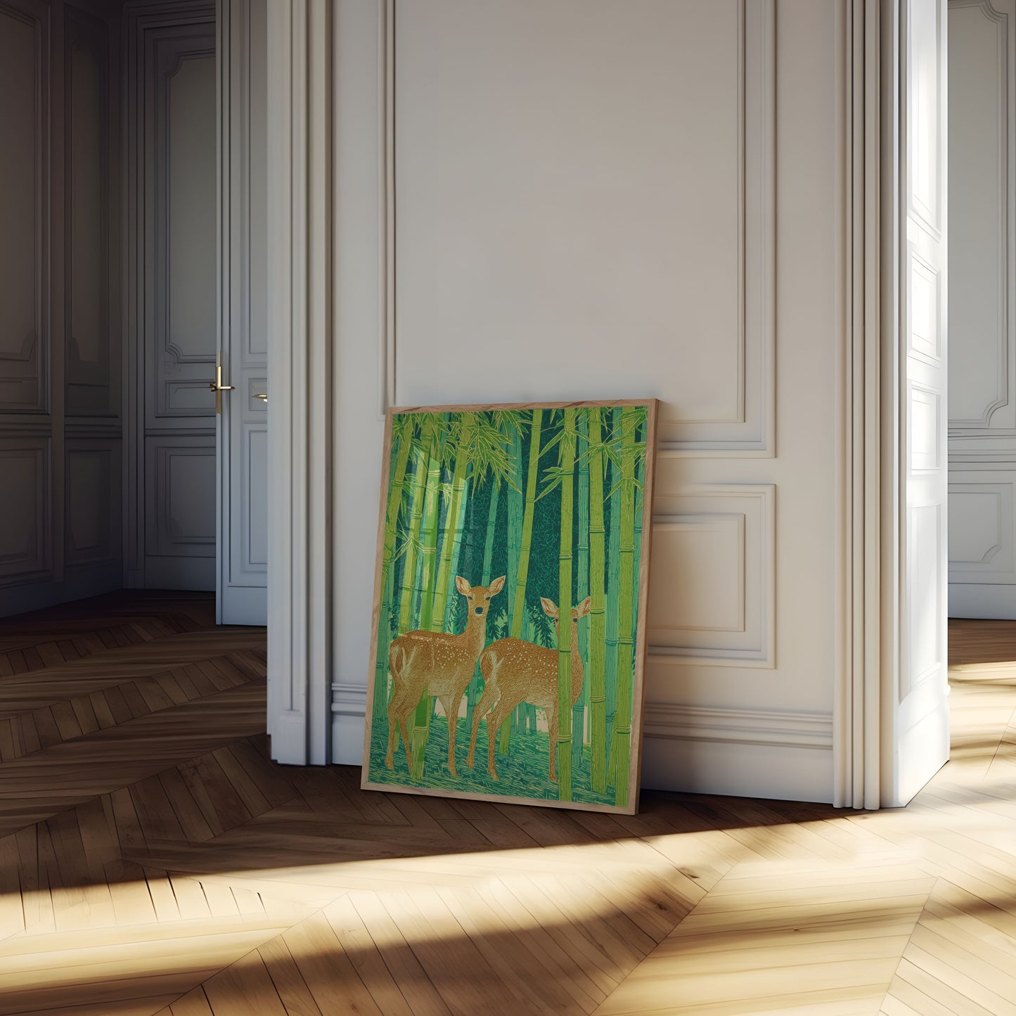 Deer in Bamboo Forest Poster