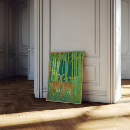 Deer in Bamboo Forest Poster