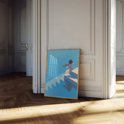 Violin Solitude Blue Steps Poster