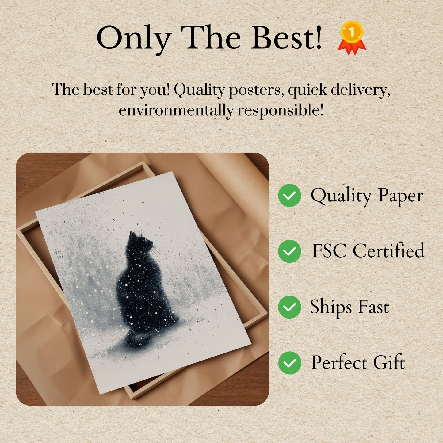 Póster de Gato Negro en Nieve de Invierno