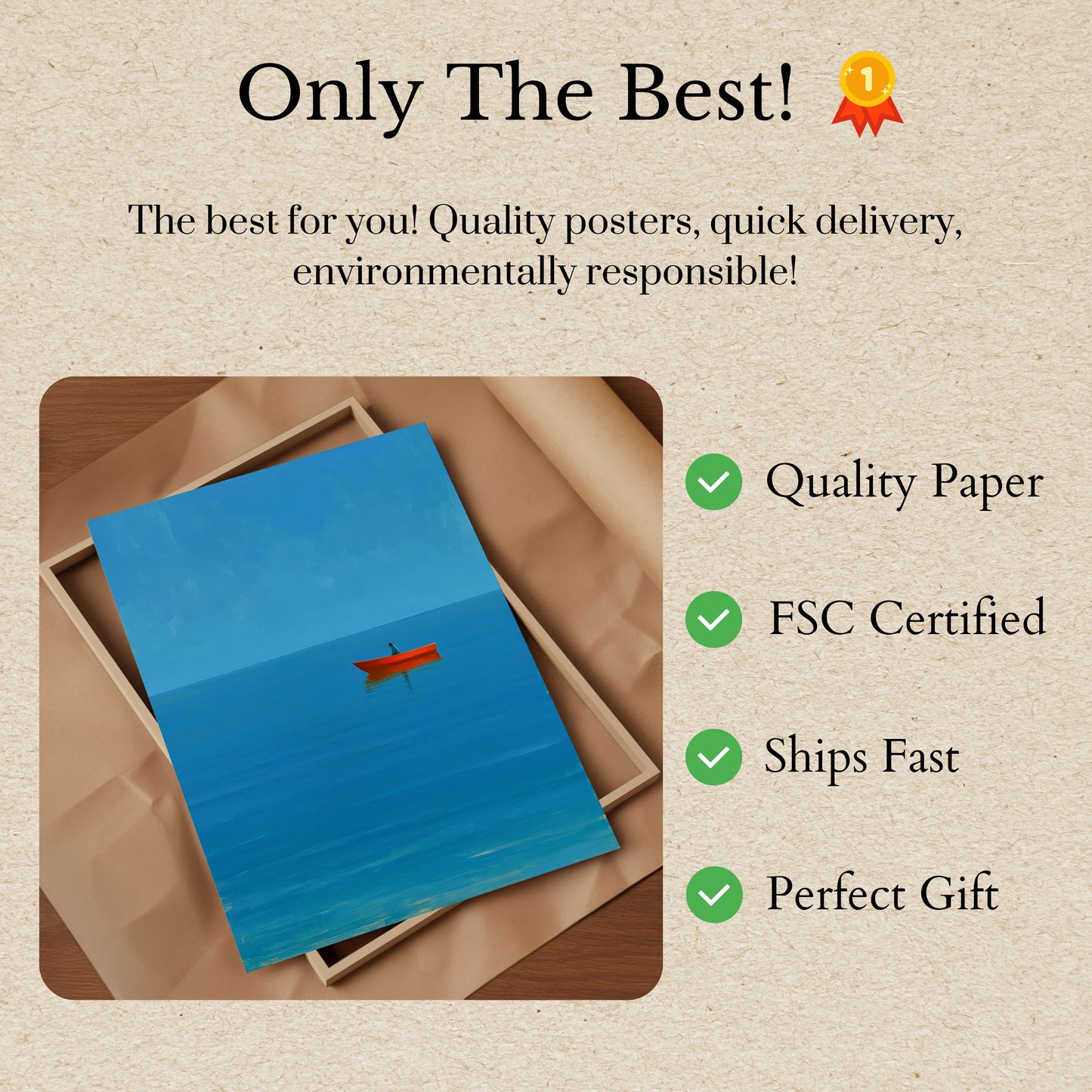 Red Boat on Blue Waters Poster