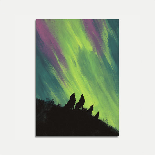 Wolves Howling Northern Lights Poster