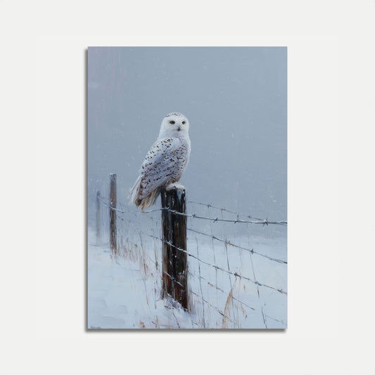 Affiche Chouette des Neiges Perchée sur une Clôture