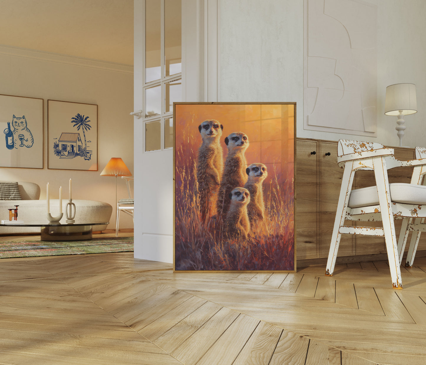 Meerkat Familie Savanne Solnedgang Plakat