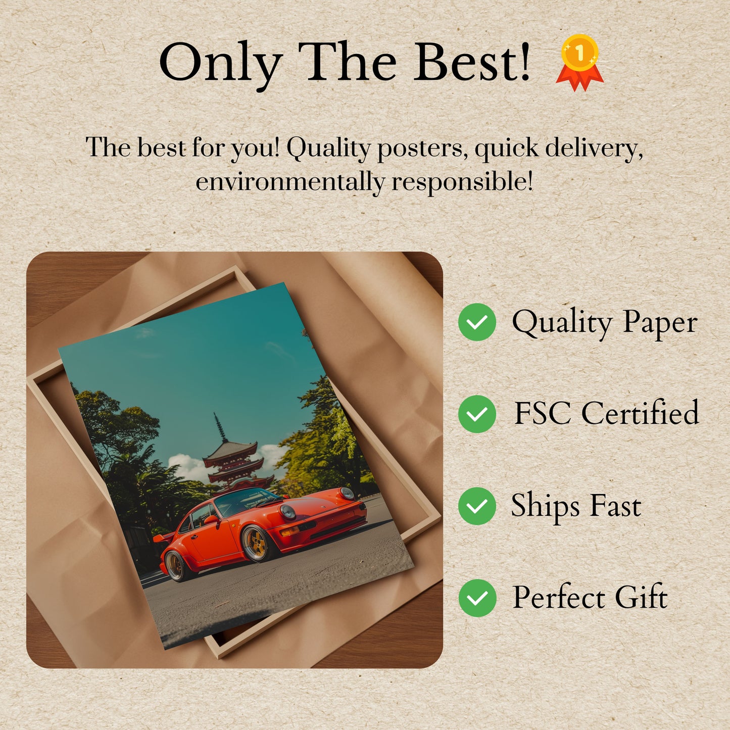 Oranje Porsche Tokyo Pagode Poster