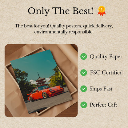 Oranje Porsche Tokyo Pagode Poster