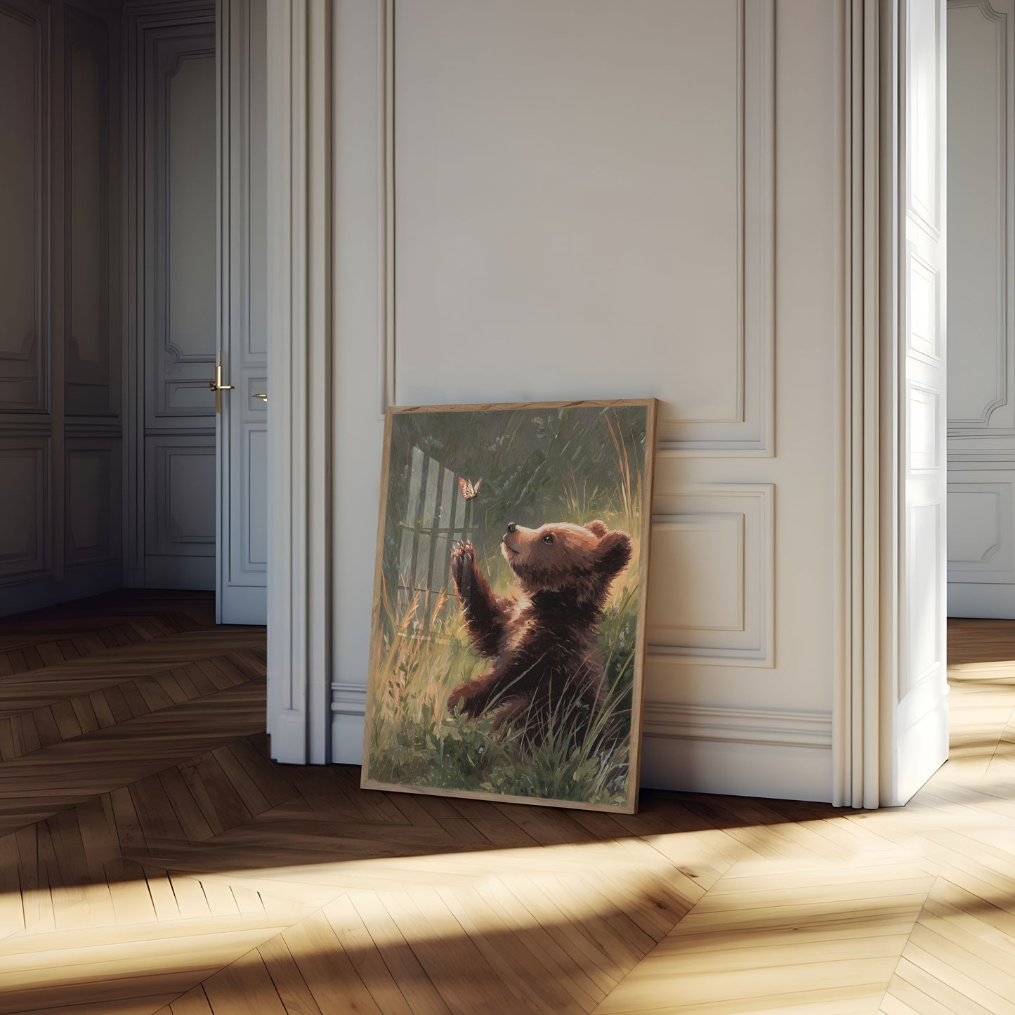 Bär jagt Schmetterling Poster