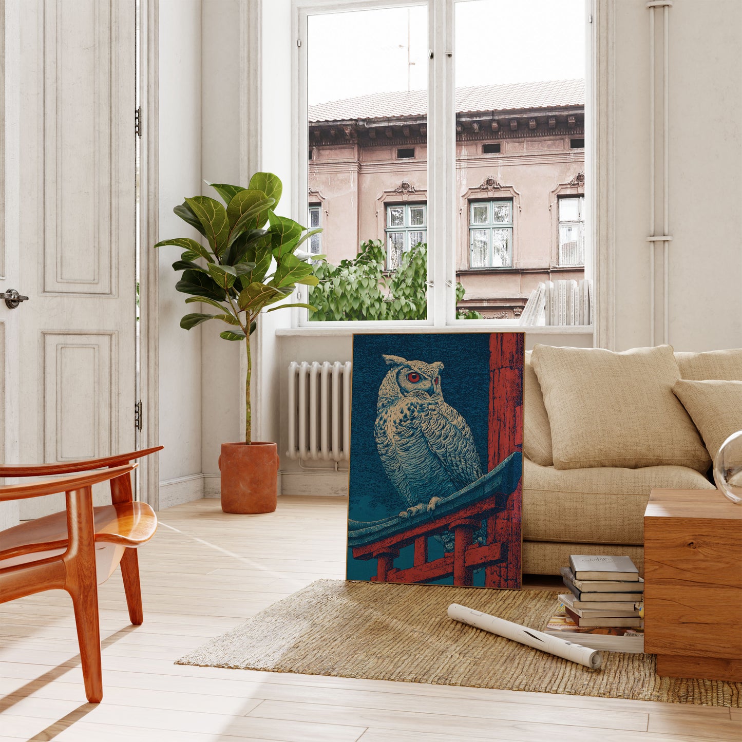 Owl on Red Timber Poster
