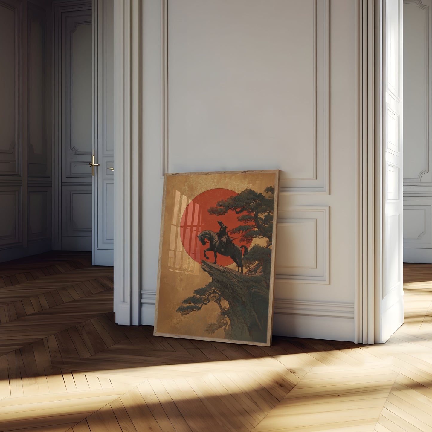 Poster du Guerrier Samouraï au Coucher de Soleil sur Falaise