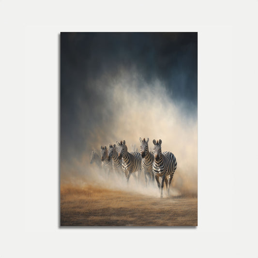 Zebras, die durch Staub laufen Poster