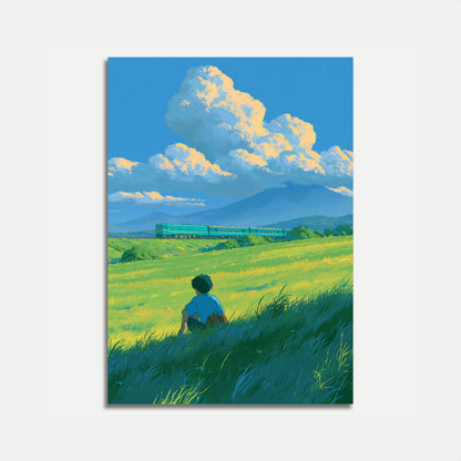 Boy Watching Train Journey Poster