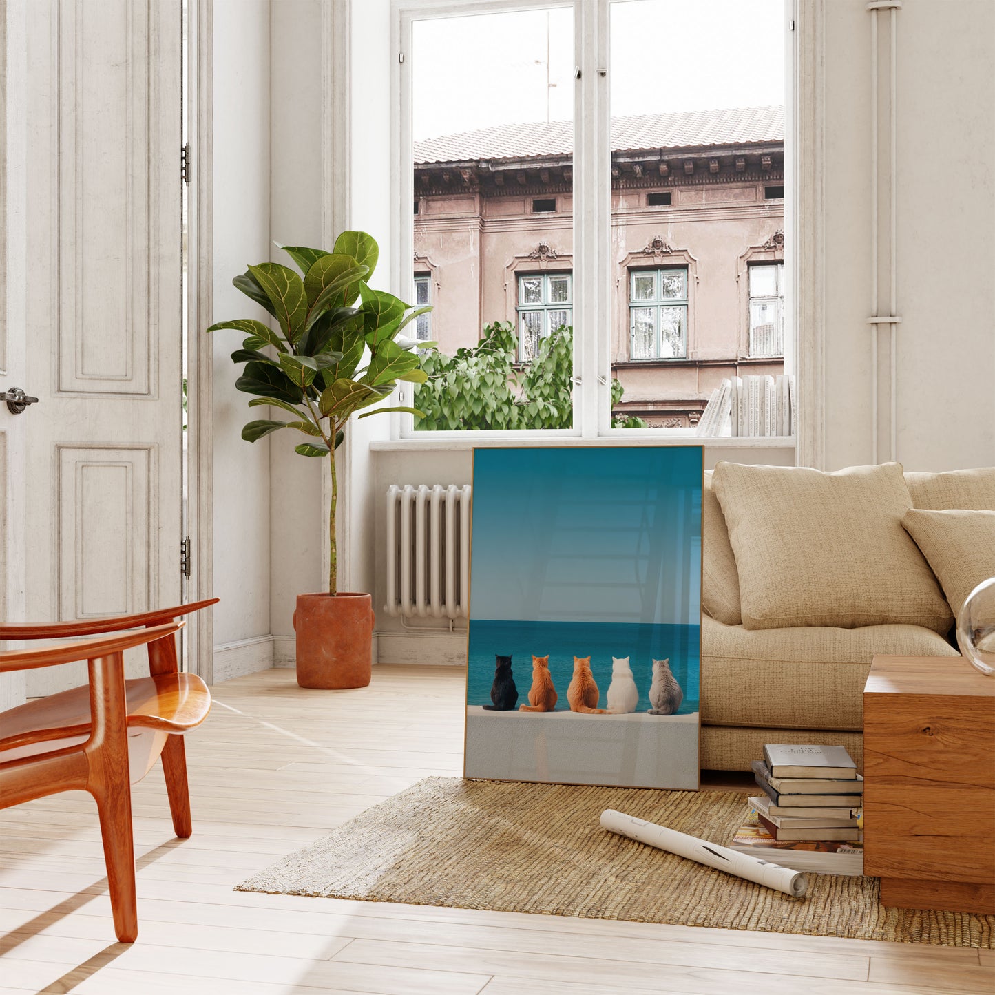 Cats Watching Ocean Horizon Poster