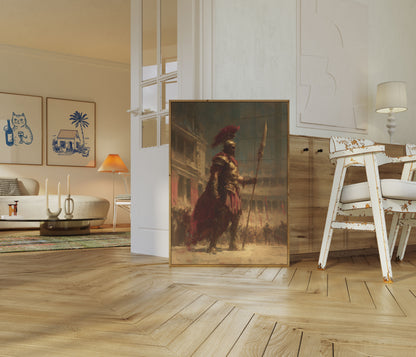 Póster de batalla de un majestuoso guerrero romano