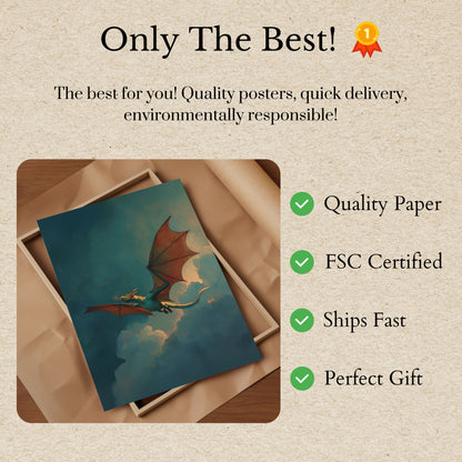 Póster de fantasía de dragón volador