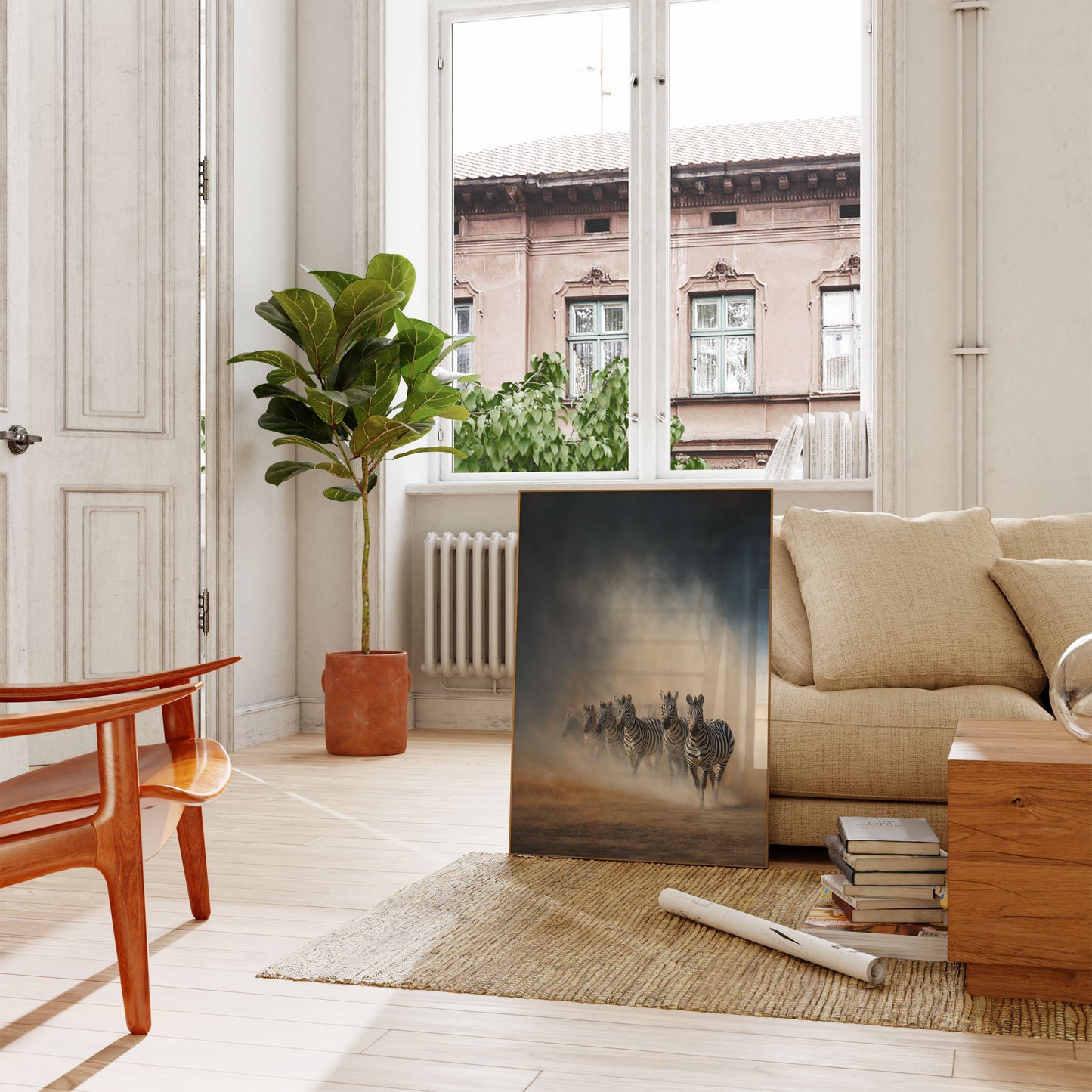 Zebras, die durch Staub laufen Poster