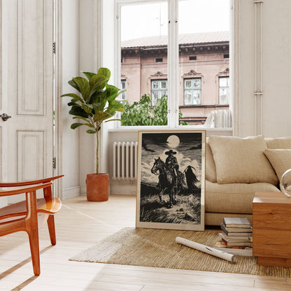 Månebelyst Cowboy-rytter Plakat