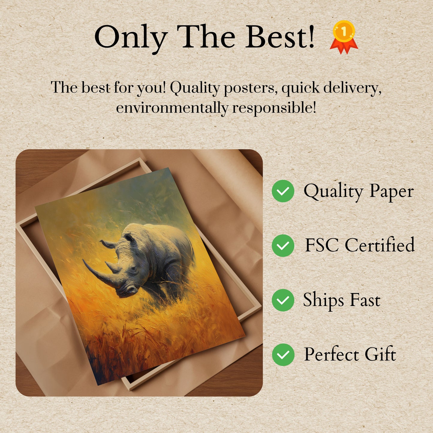 Golden Savanna Rhino Poster