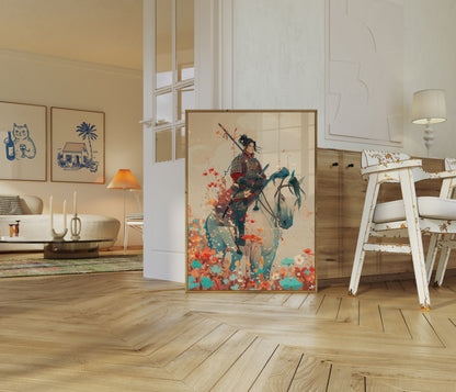 Poster van Samoerai Krijger in Bloemenveld