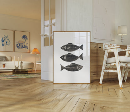 Plakat Sylwetki Vintage Ryby