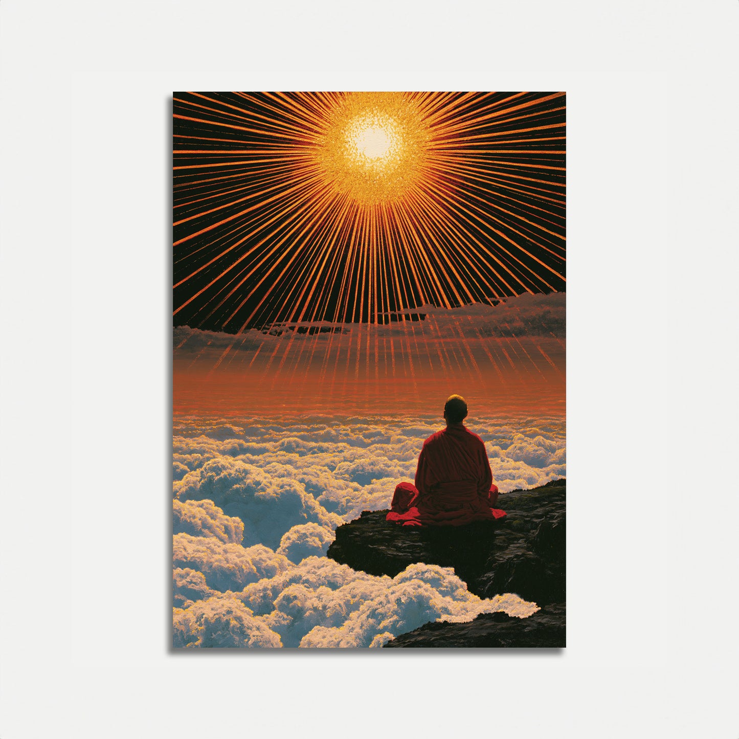 Monk Meditation Above Clouds Poster