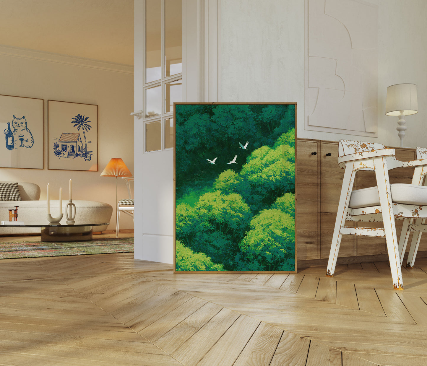 Birds Over Lush Forest Poster