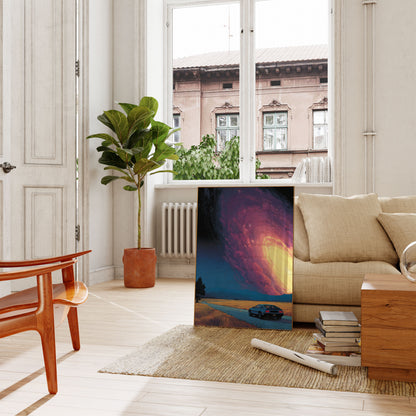 Plakat Retro Samochód i Kosmiczne Niebo