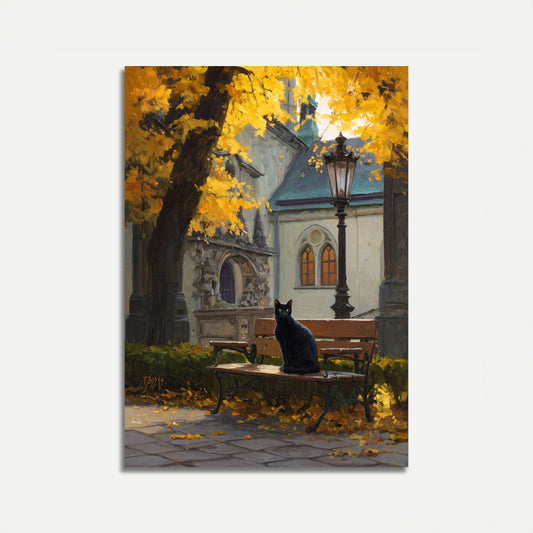 Black Cat Autumn Evening Poster