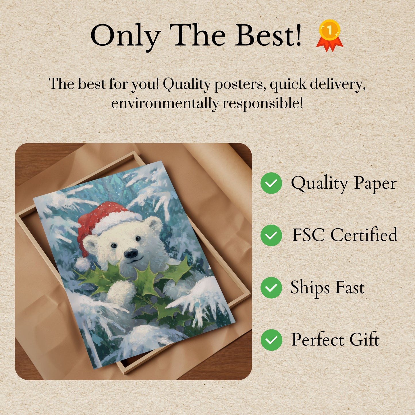 Póster navideño festivo del oso polar