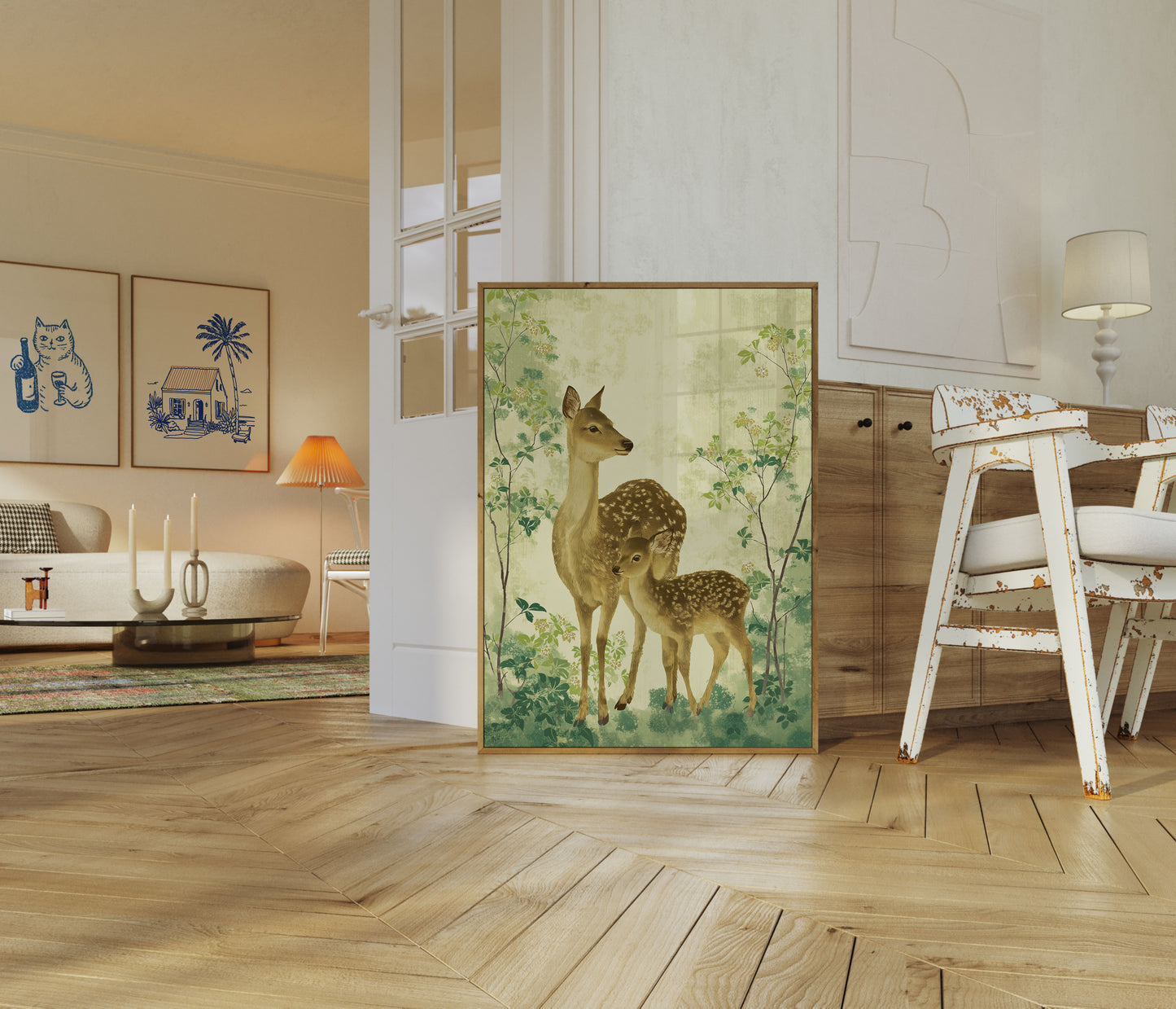 Mutterhirsch und Kitz Waldplakat