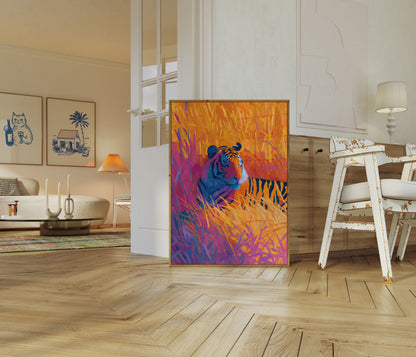 Vibrant Tiger in the Grassland Poster