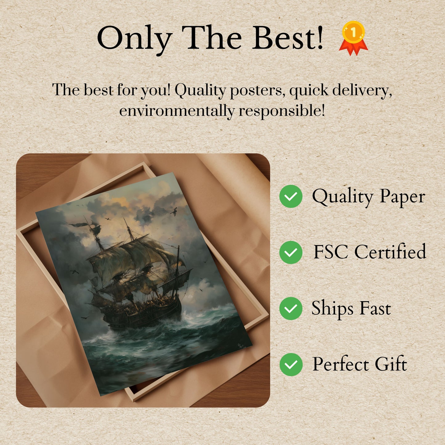 Stormy Pirate Ship Nautical Poster