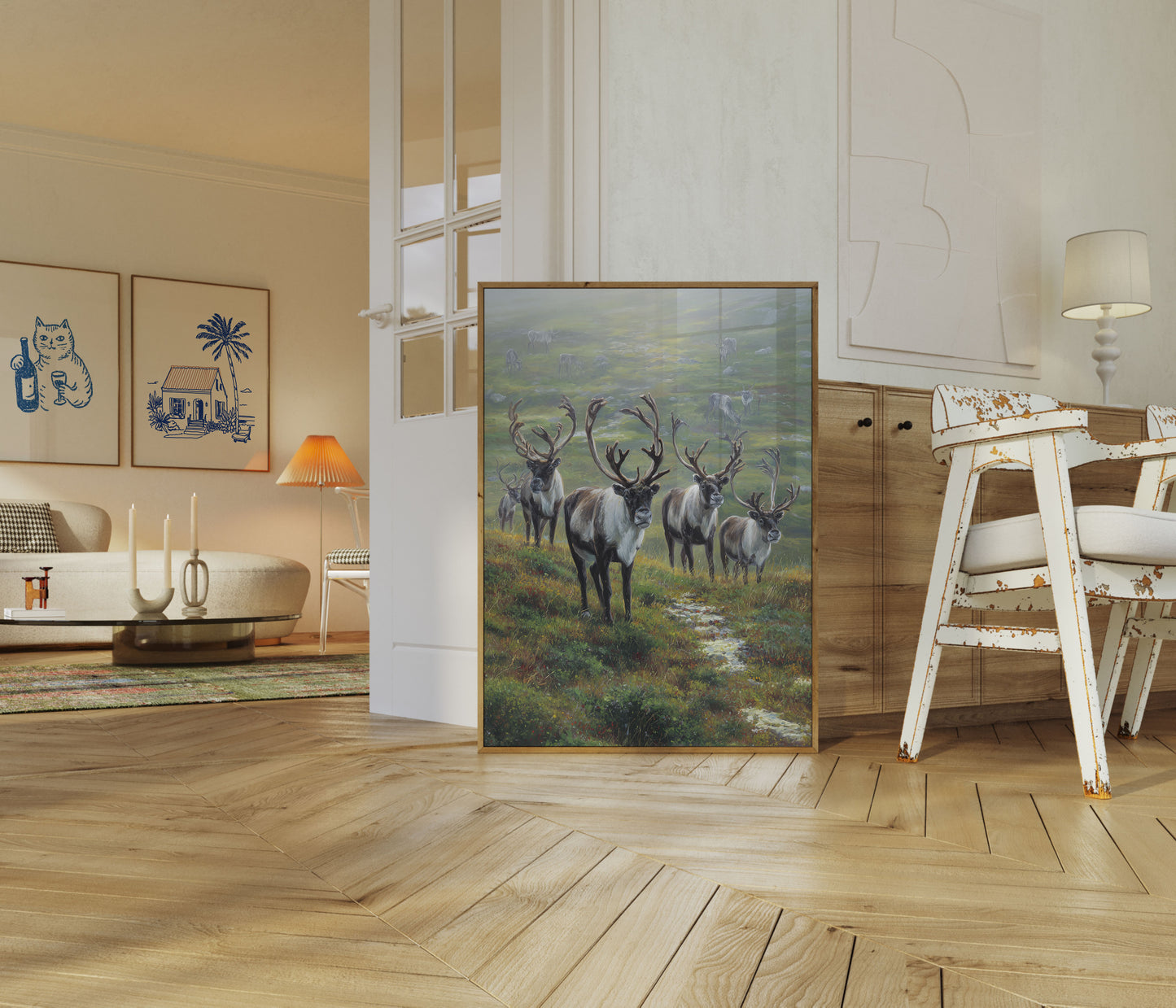 Caribou Herd in Arctic Grassland Poster