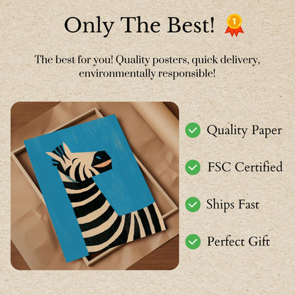 Striped Blue Zebra Portrait Poster