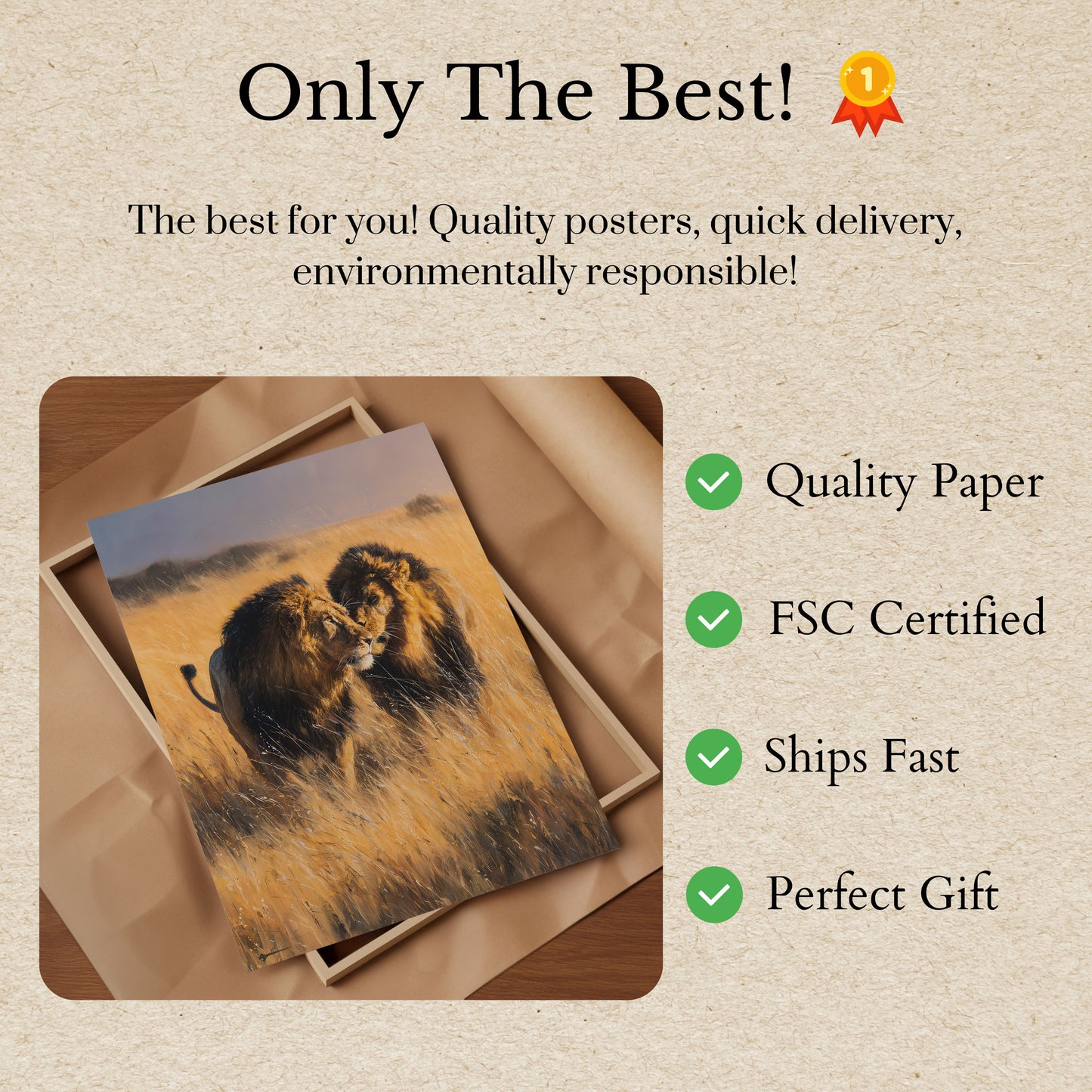 Majestic Lions in Golden Grassland Poster