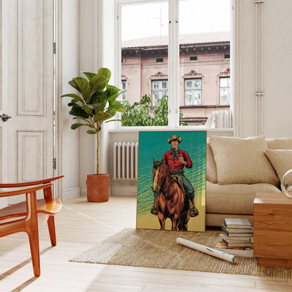 Cowboy Riding Through Sunset Poster