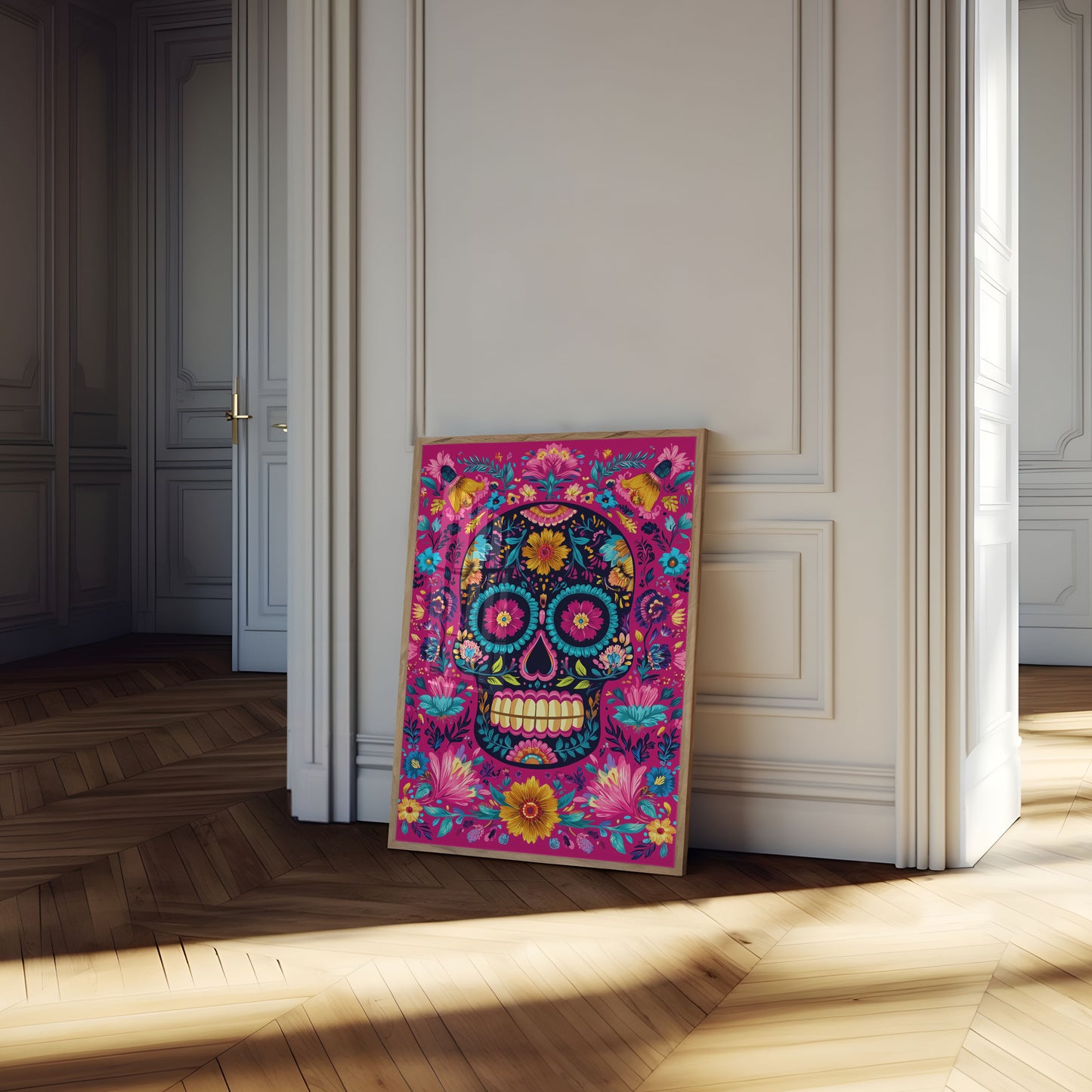 Colorful Floral Skull Art Poster
