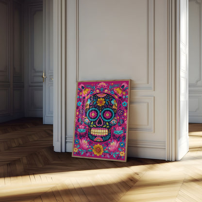 Colorful Floral Skull Art Poster