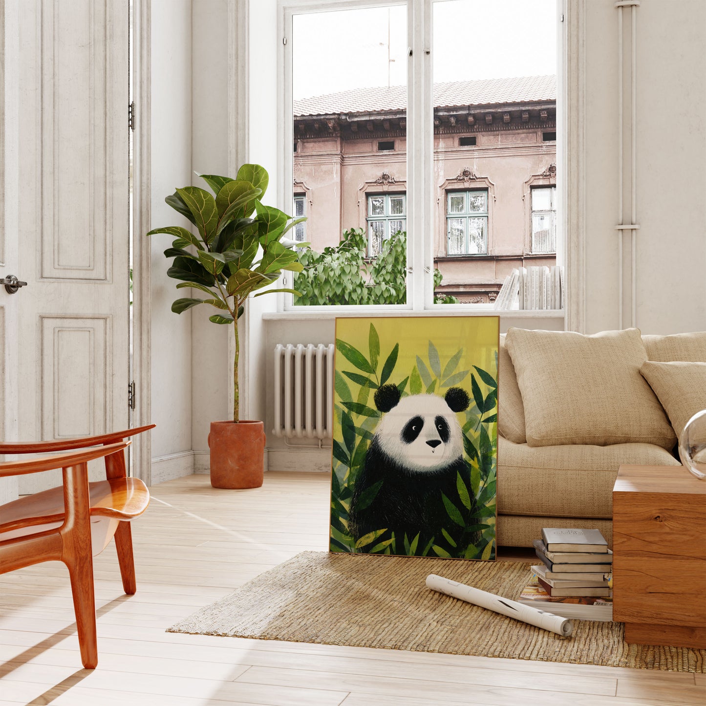 Gentle Panda in Leaves Poster