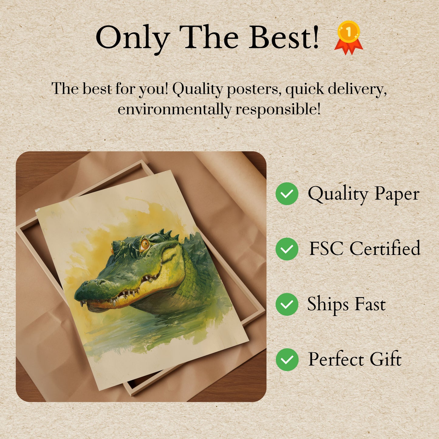 Póster de acuarela de cocodrilo feroz