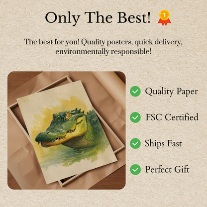 Póster de acuarela de cocodrilo feroz