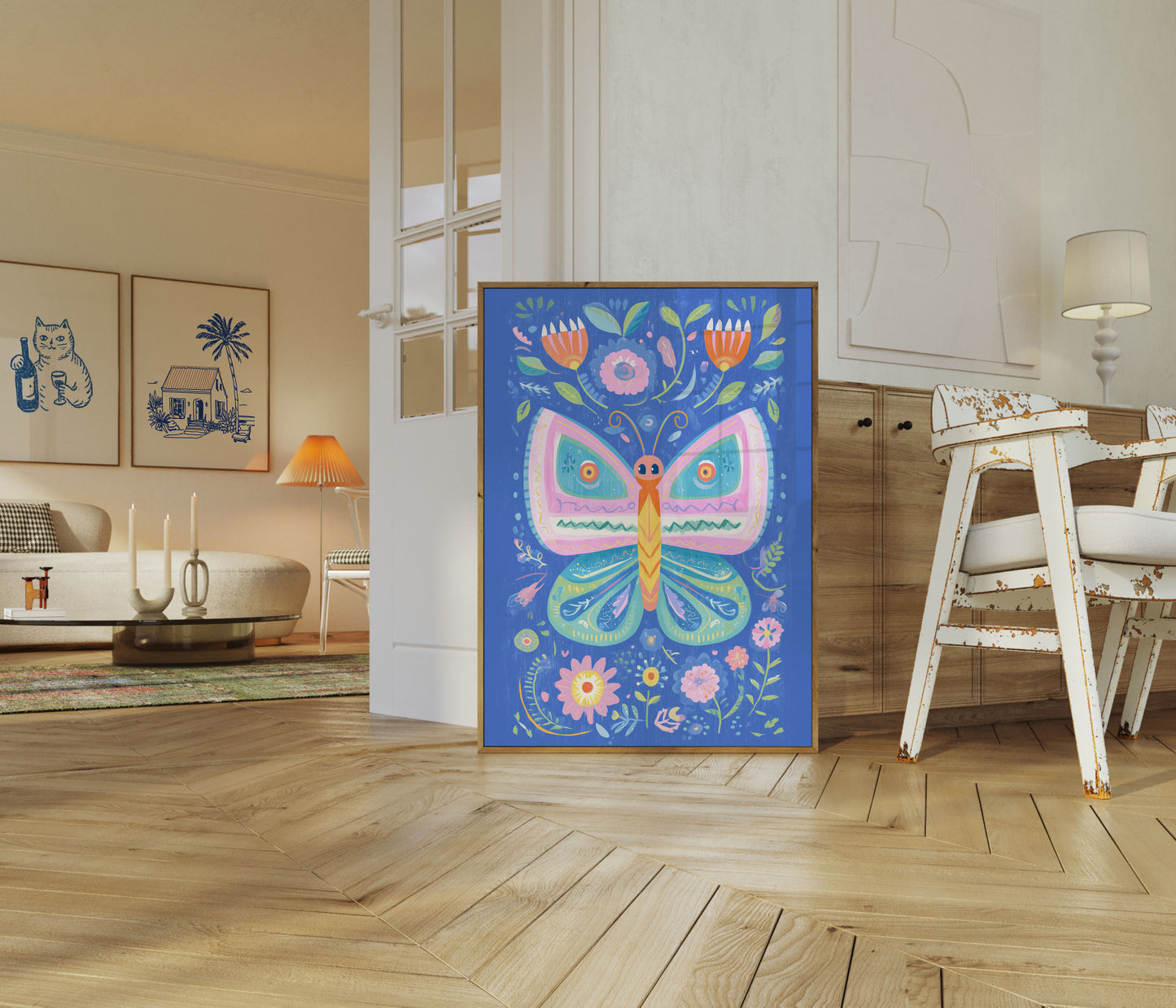 Fargerik Sommerfugl Hage Plakat