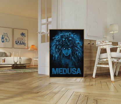 Medusa Mythological Blue Poster