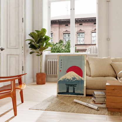 Póster del Monte Fuji con el amanecer carmesí