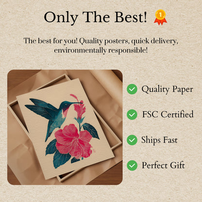 Hummingbird and Hibiscus Flower Poster