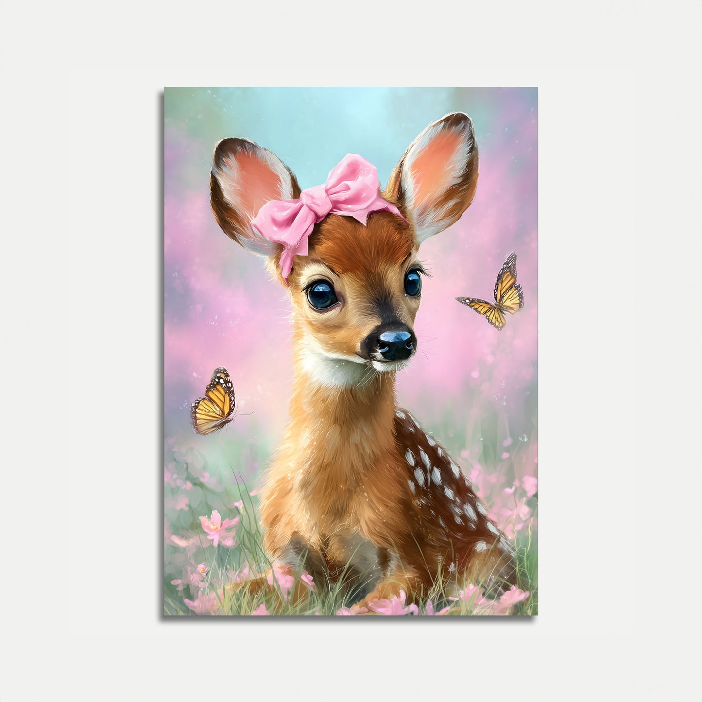 Poster Carino Cervo con Fiocco Rosa