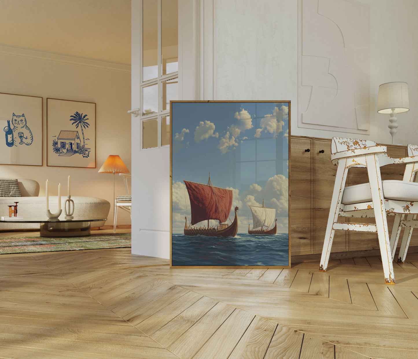 Viking Longships on Azure Waters Poster