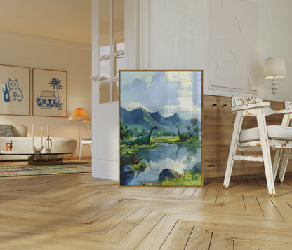 Prehistoric Dinosaur Landscape Poster