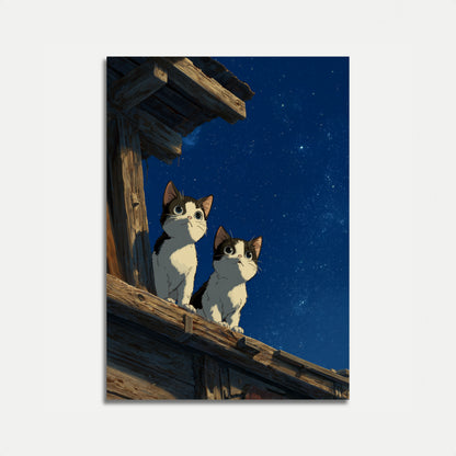 Pôster de Companheiros Felinos de Noite Estrelada
