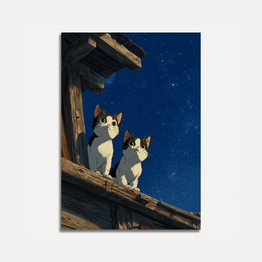Starry Night Cat Companions Poster