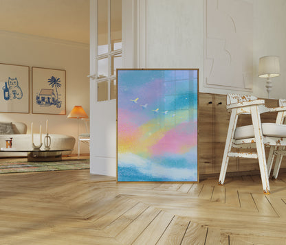Flying Birds Rainbow Sky Poster